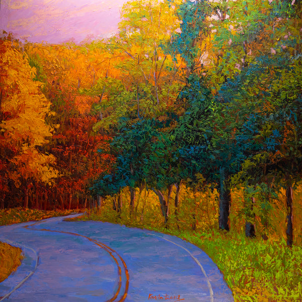 Autumn Road, oil on canvas 52"x52"x2", 2022