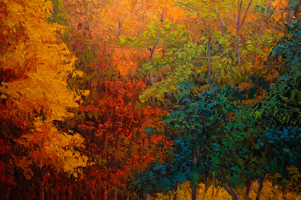 Autumn Road, oil on canvas 52"x52"x2", 2022