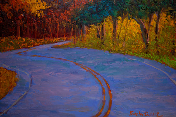 Autumn Road, oil on canvas 52"x52"x2", 2022
