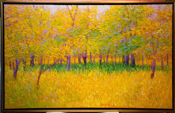 Yellow Green, oil on canvas with frame 32"x50"x2", 2023