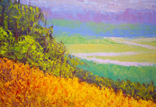 Autumn Hills, oil on canvas with frame 38"x38"x2", 2023