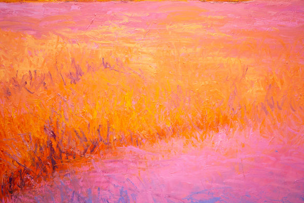 Sunset Lakeside, oil on canvas with frame 29"x29"x1.5", 2023