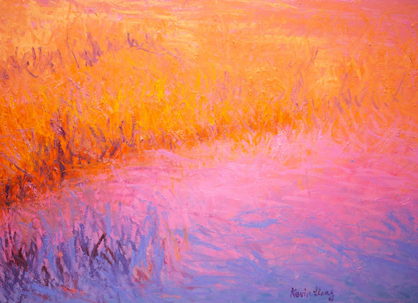 Sunset Lakeside, oil on canvas with frame 29"x29"x1.5", 2023