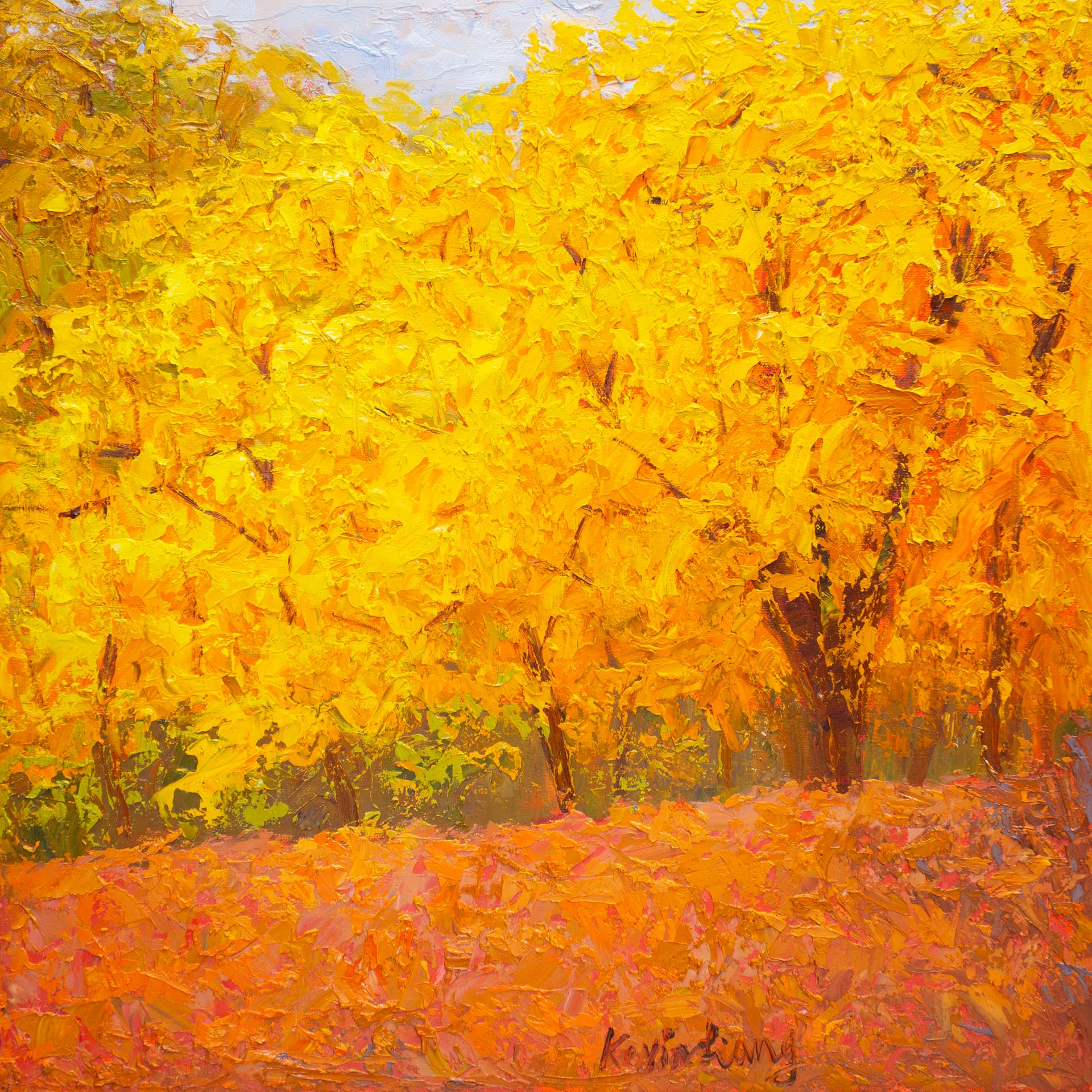 Early Autumn, oil on canvas with frame 25"x25"x1.5", 2023