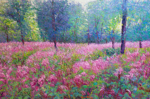 Early Spring, original oil on canvas 42x62x2 inches with frame, 2024