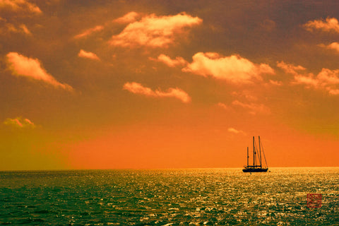 Orange Sky and Green Sea