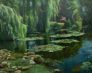 "Waterlily Pond"   Kevin Liang  2003  Original oil on canvas with frame 30" x 36".