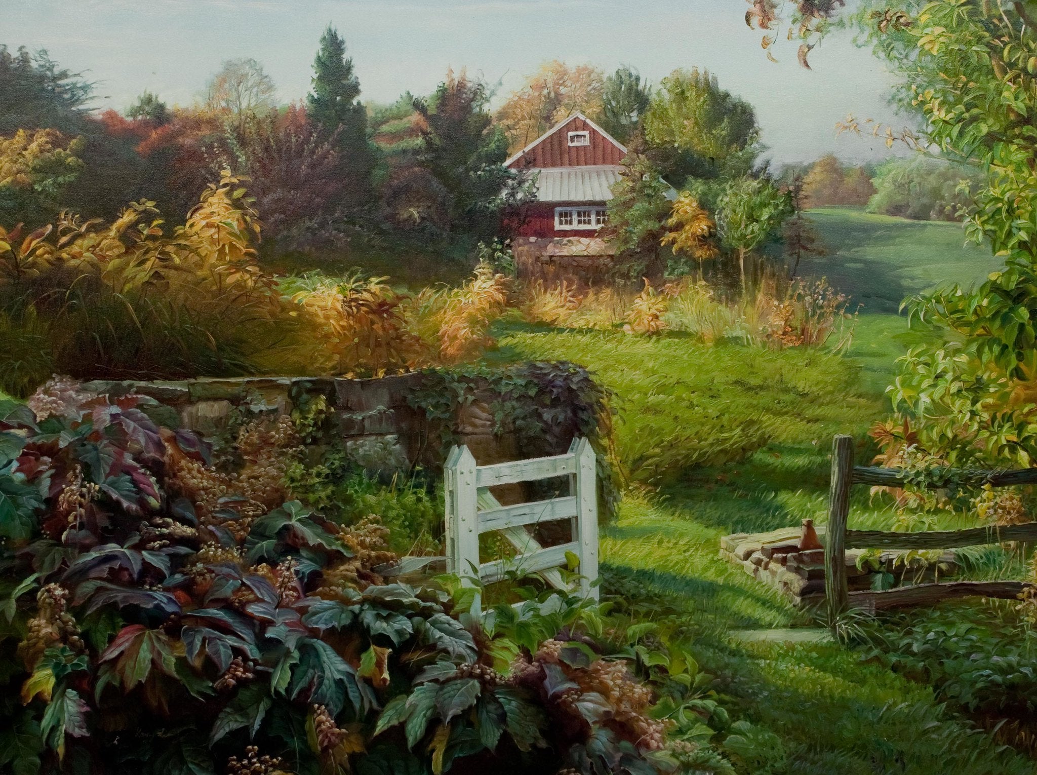 "Farm House in PA"  Kevin Liang  2003  Original oil on canvas with frame 36" x 46".