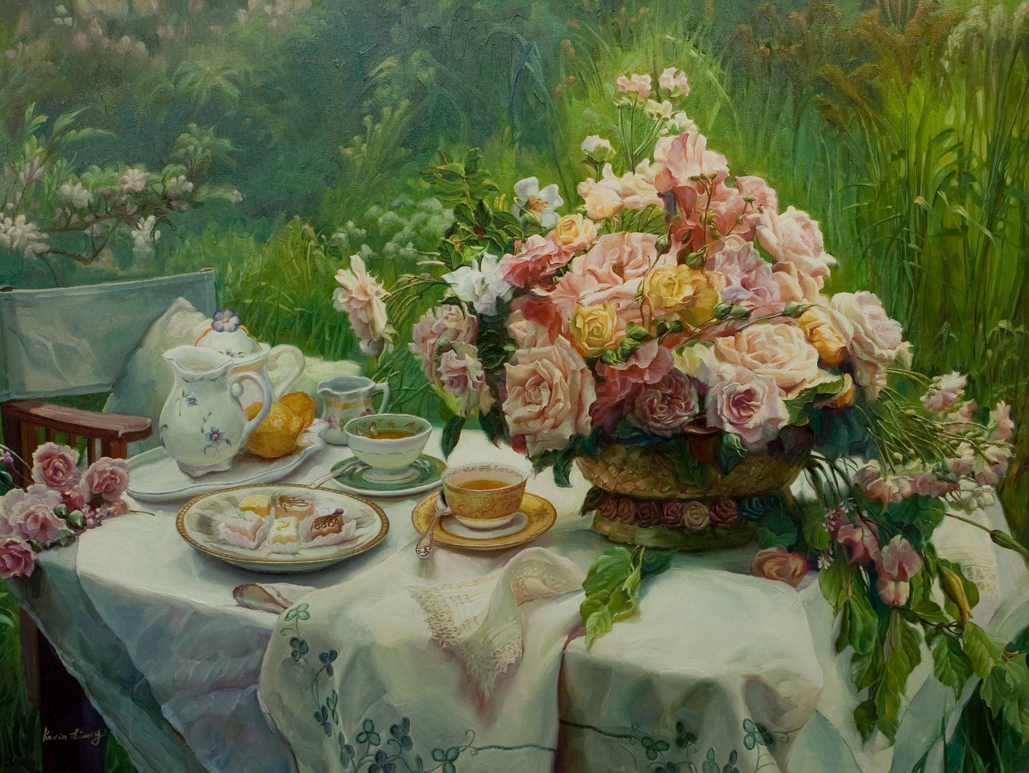 "Tea Break"  Kevin Liang  2006  Original oil on canvas with frame 36" x 46".
