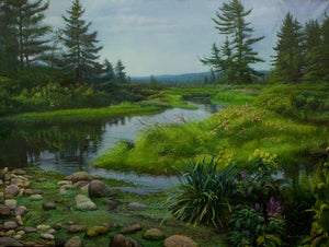 "Waterway"  Kevin Liang  2004  Original oil on canvas with frame 36" x 46".
