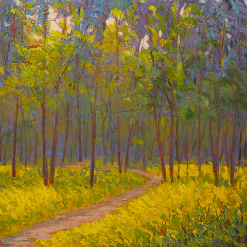"Spring Path"   Kevin Liang  2019  Original oil on board with frame 24" x 24".