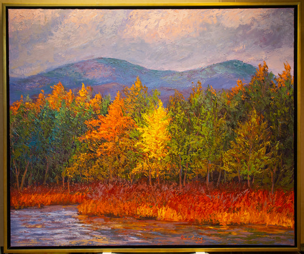 Autumn Sunset in Vermont, oil on canvas 42"x50"x2",  2022(sold)