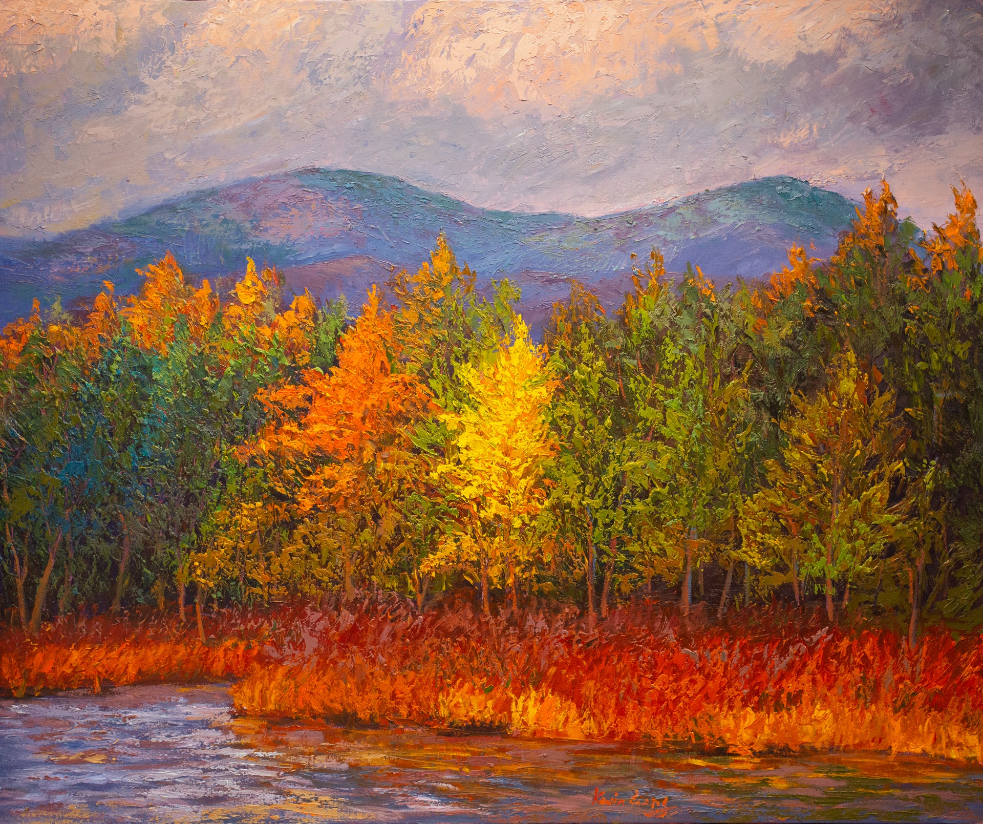 Autumn Sunset in Vermont, oil on canvas 42"x50"x2",  2022(sold)