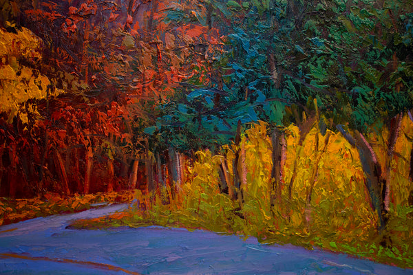 Autumn Road, oil on canvas 52"x52"x2", 2022