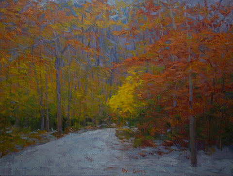 "First Show in White Mountain NH"  Kevin Liang  2019  Original oil on canvas with frame 32"x42"