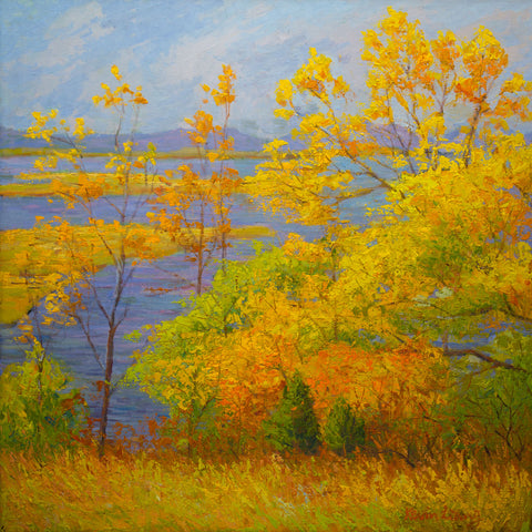 "Early Autumn in CT"  Kevin Liang  2019  Original oil on board with frame 26" x 32".